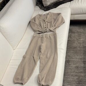 Free People Women's Beige Knit Pants & Cardigan Set XS